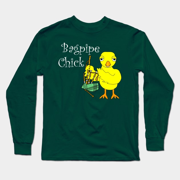 Bagpipe Chick White Text Long Sleeve T-Shirt by Barthol Graphics